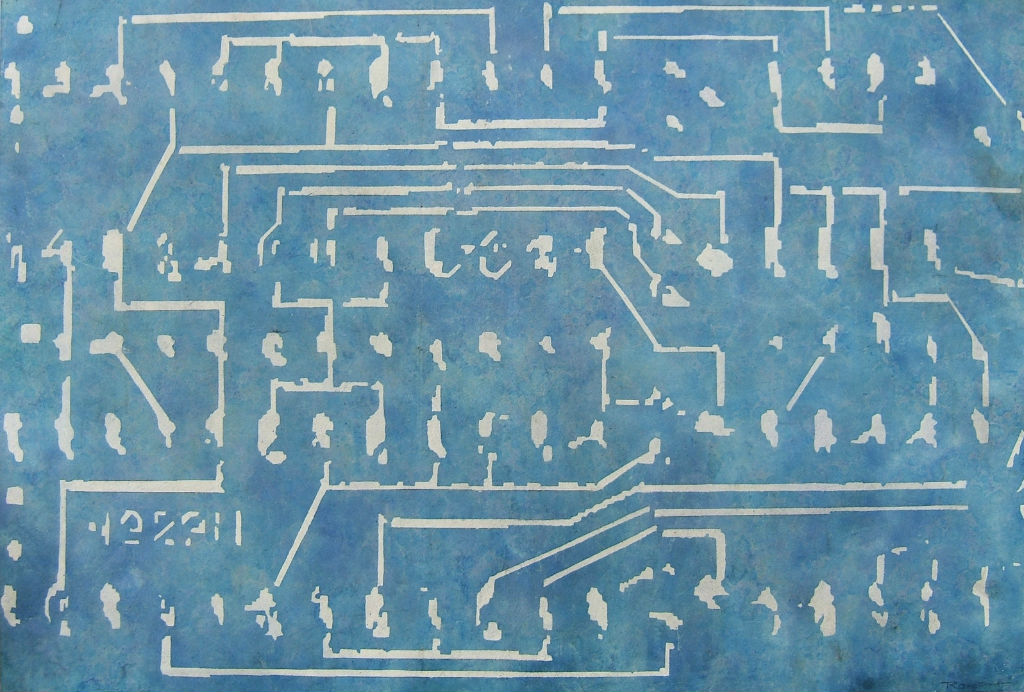 Benoit Rondot - CIRCUIT IMPRIME - Technique mixte sur papier marouflé sur toile - 110x162 cm - 2007