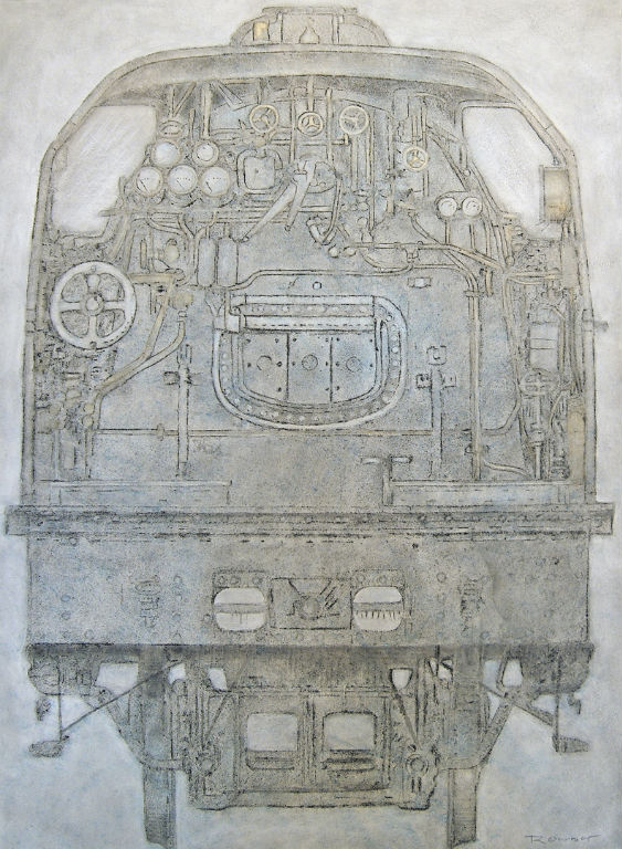 Benoit Rondot - LOCOMOTIVE COMPOUND -CABINE - Technique mixte sur papier marouflé sur toile - 100x73 cm - 2008