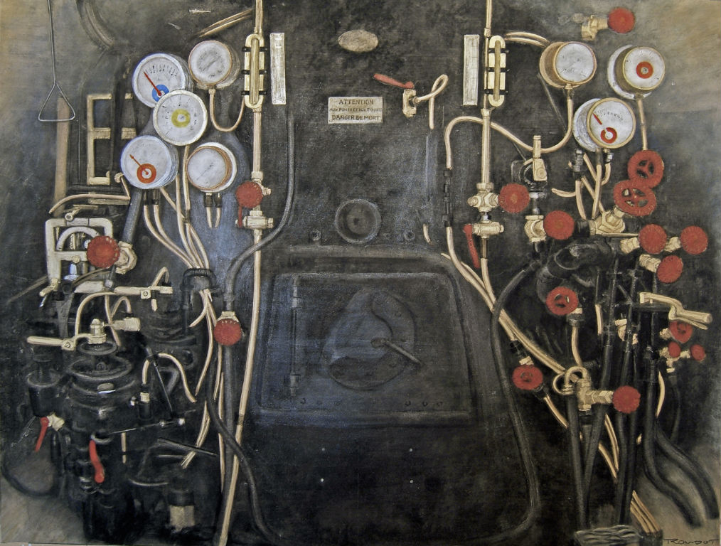 Benoit Rondot - CABINE DE CONDUITE DE LOCOMOTIVE 141 R - Technique mixte sur papier marouflé sur toile - 89x116 cm - 2008