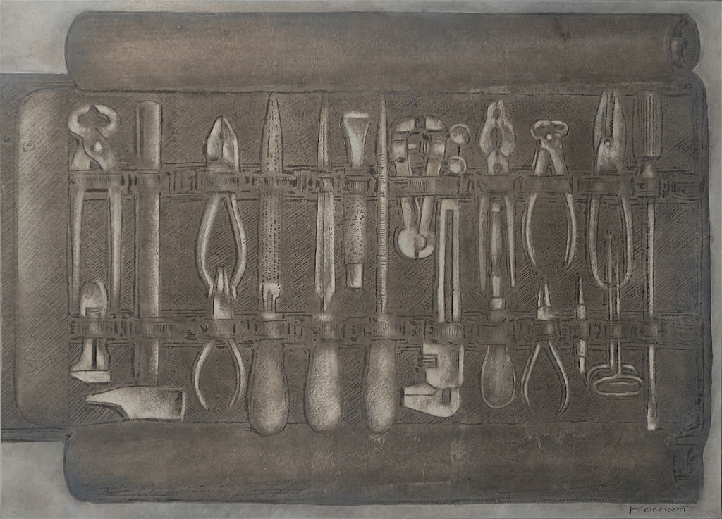 Benoit Rondot - TROUSSE A OUTILS - Technique mixte sur papier marouflé sur toile - 71x120 cm - 2008