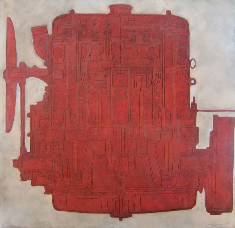 Benoit Rondot - MOTEUR ROUGE - Technique mixte sur papier marouflé sur toile - 110x114 cm - 2009