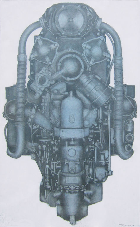 Benoit Rondot - MOTEUR D'AVION RENAULT 12- S-00 - Technique mixte sur papier marouflé sur toile - 146x97 cm - 2011