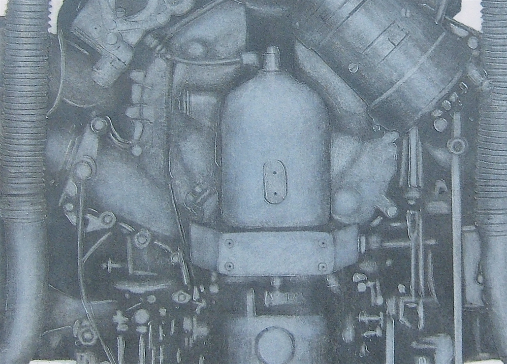 Benoit Rondot - MOTEUR D'AVION RENAULT 12- S-00 - Technique mixte sur papier marouflé sur toile - 146x97 cm - 2011