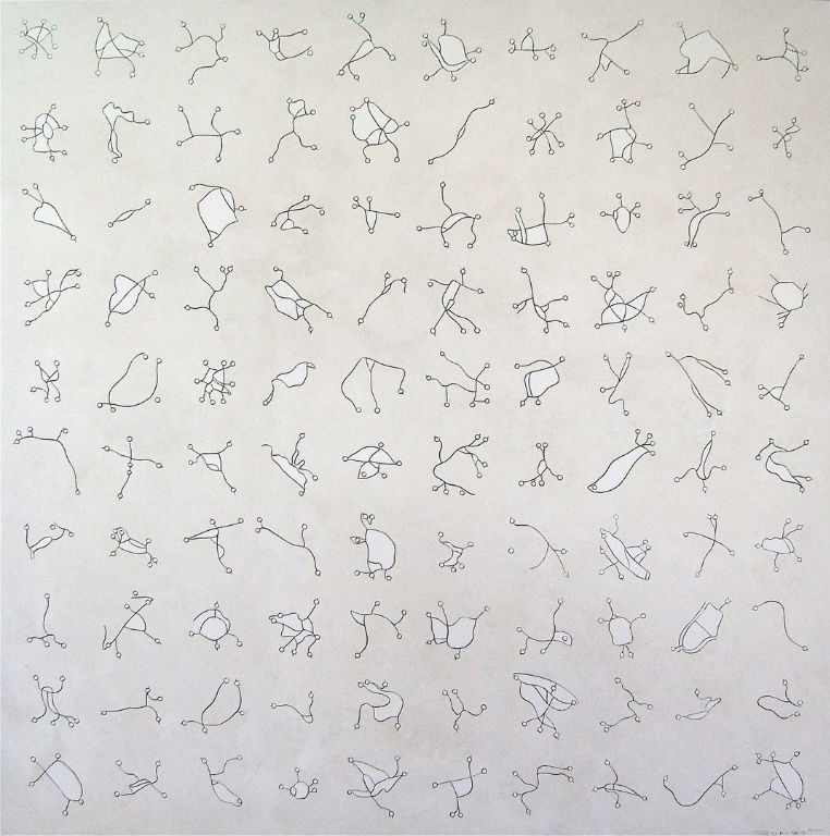 Benoit Rondot - SIGNES SUR FOND BLANC - Technique mixte , encre, huile , acrylique sur toile - 146x146 cm - 2011