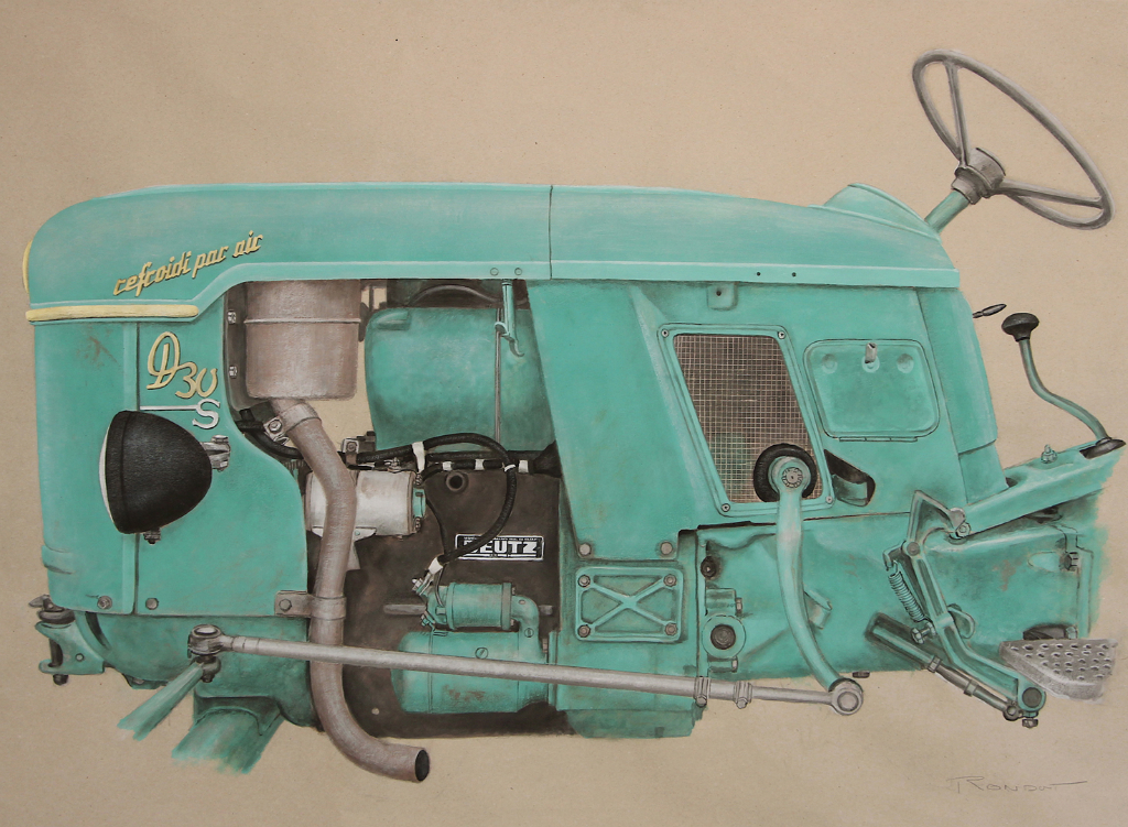 Benoit Rondot - TRACTEUR DEUTZ -Huile ,acrylique sur papier brun - 97x120 cm - 2013